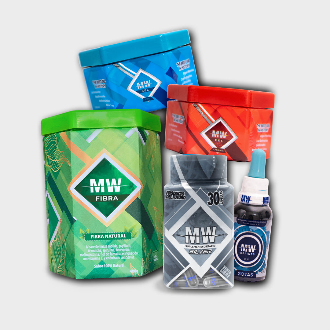 KIT 5 SILVER (MW SILVER+ DETOX DROPS + FIBER + GELS)